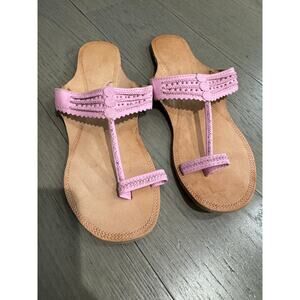 Traditional Leather Indian Kohlapuri Pink Roe Ring Chappal Travel Sandals Size 7